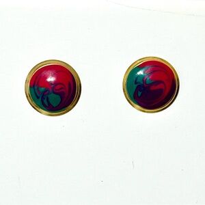 vintage gold tone enamel swirl stud earrings